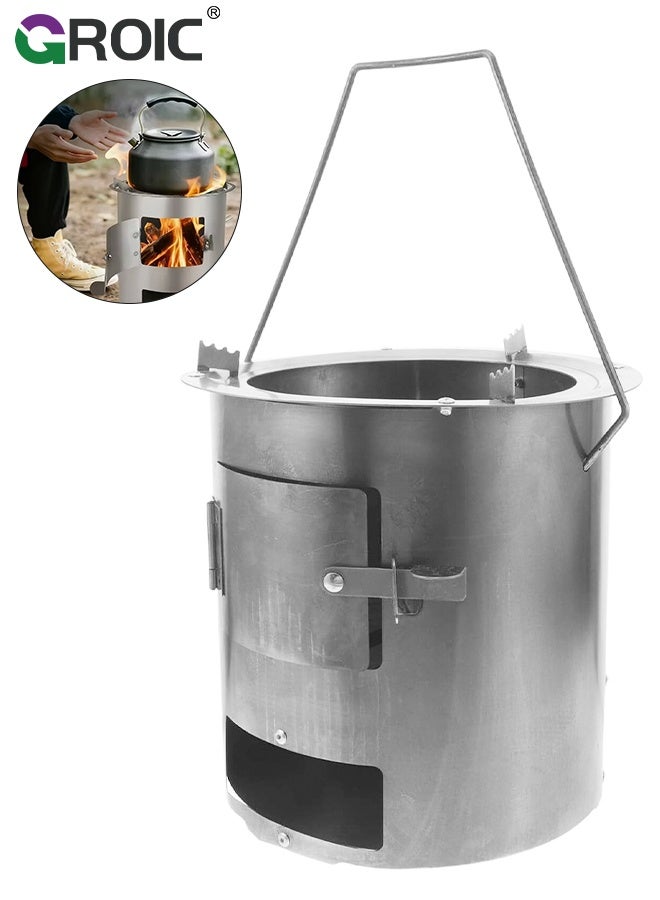 GROIC Portable Firewood Stove, Wood Burning Camp Stove, Woodstove with Carrying Case for Backpacking Outdoor Cooking, Traveling Survival Cooking Stove Stainless, Steel Emergency Camping Stove - Image 1
